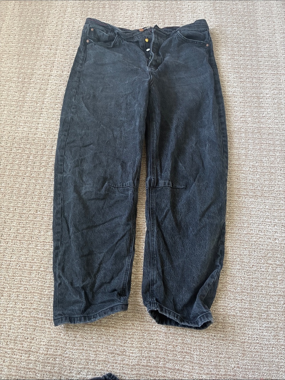 Black Wide Leg Button-Fly Jeans
